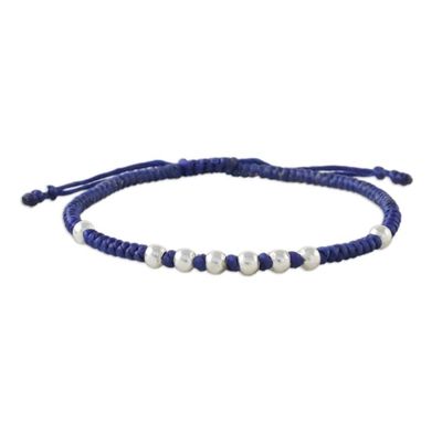 Alternate image for Ultramarine Cord Bracelet with 950 Silver Beads Hill Tribe Ultramarine