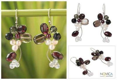 Alternate image for Smoky Quartz and Garnet Dangle Earrings Radiant Bouquet