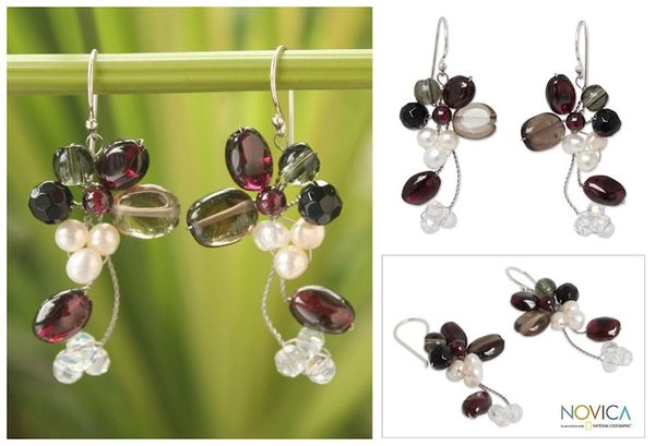 Alternate image for Smoky Quartz and Garnet Dangle Earrings Radiant Bouquet