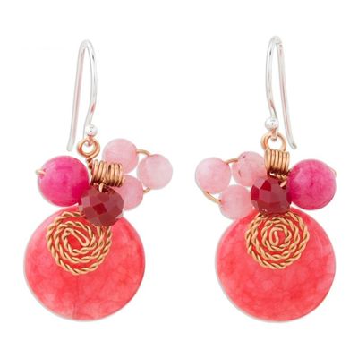 Alternate image for Cerise Quartz and Glass Bead Dangle Earrings with Copper Moonlight Garden in Cerise