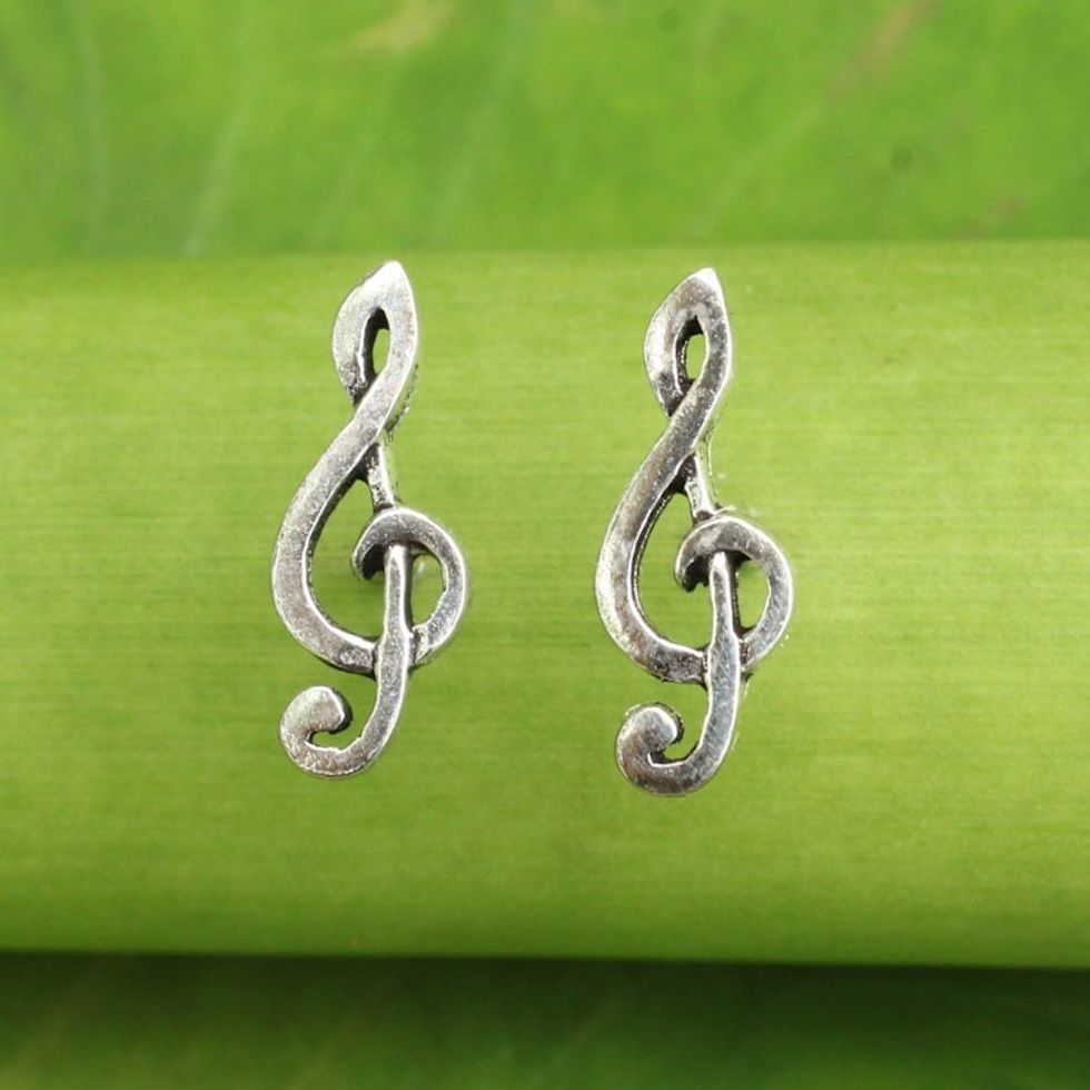 Musical Sol Key Note G Clef Earrings in 925 Sterling Silver 'Sol Key'