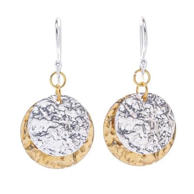 Alternate image for Handmade Sterling Silver Plated and Brass Dangle Earrings Gold and Silver Coin