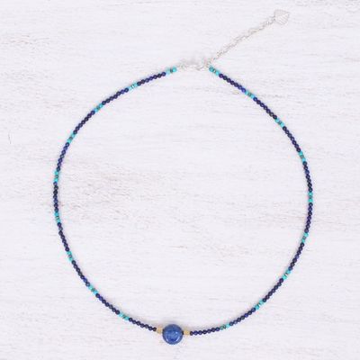 Alternate image for Lapis Lazuli Howlite Beaded Pendant Necklace Star of Midnight