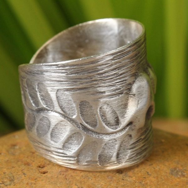 Alternate image for Fair Trade Elephant Theme Sterling Silver Wrap Ring Thai Forest Elephant