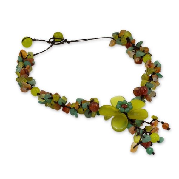 Alternate image for Hand Made Floral Carnelian and Serpentine Necklace Dazzling Bloom