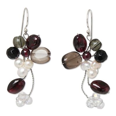 Alternate image for Smoky Quartz and Garnet Dangle Earrings Radiant Bouquet
