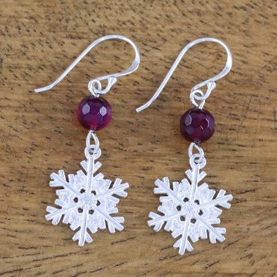 Alternate image for Sterling Silver Snowflake Earrings with Chalcedony Winter Wonderland
