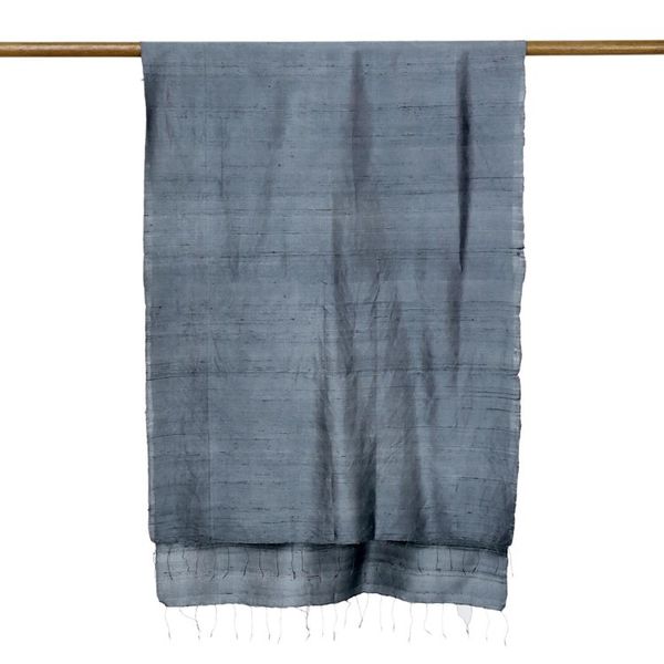 Alternate image for Hand Woven Fringed Silk Scarf in Iron Grey from Thailand Otherworldly in Iron Grey
