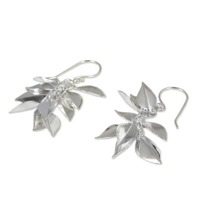 Alternate image for Hand Crafted Sterling Silver Dangle Earrings Silver Leaves