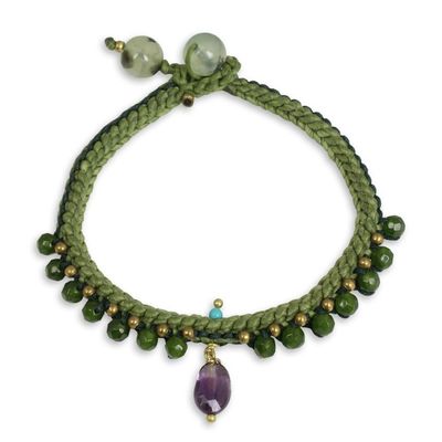 Alternate image for Braided Cord Bracelet with Quartz, Amethyst, and Prehnite Mae Sa Jungle