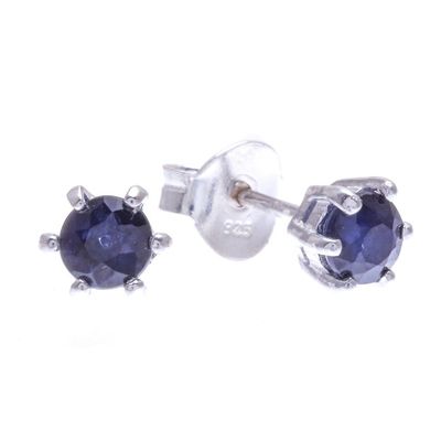 Alternate image for Hand Made Sapphire and Sterling Silver Stud Earrings Catch a Star in Blue