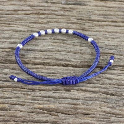 Alternate image for Ultramarine Cord Bracelet with 950 Silver Beads Hill Tribe Ultramarine