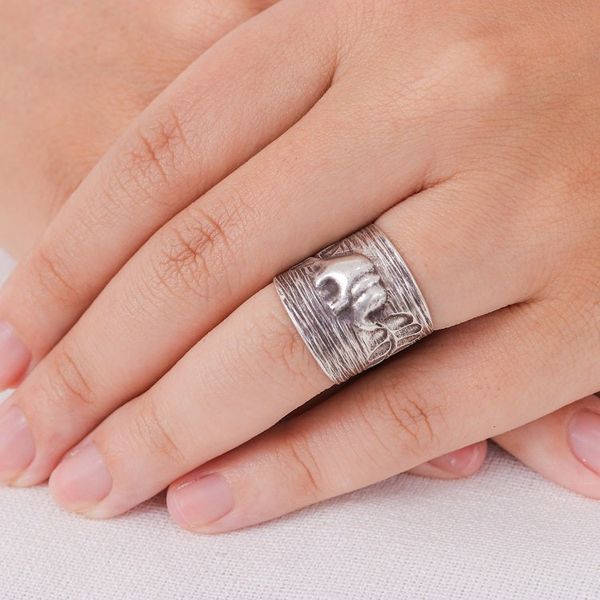 Alternate image for Fair Trade Elephant Theme Sterling Silver Wrap Ring Thai Forest Elephant