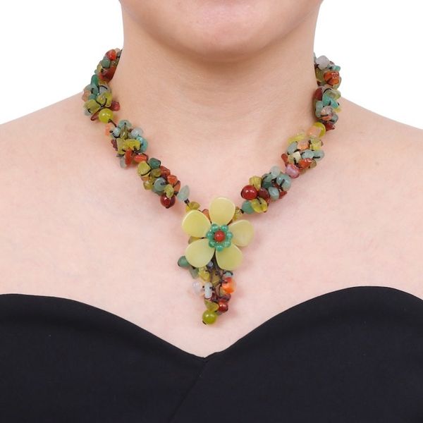 Alternate image for Hand Made Floral Carnelian and Serpentine Necklace Dazzling Bloom