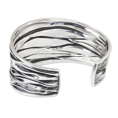 Alternate image for Textured Sterling Silver Cuff Bracelet Crafted by Hand Wide River