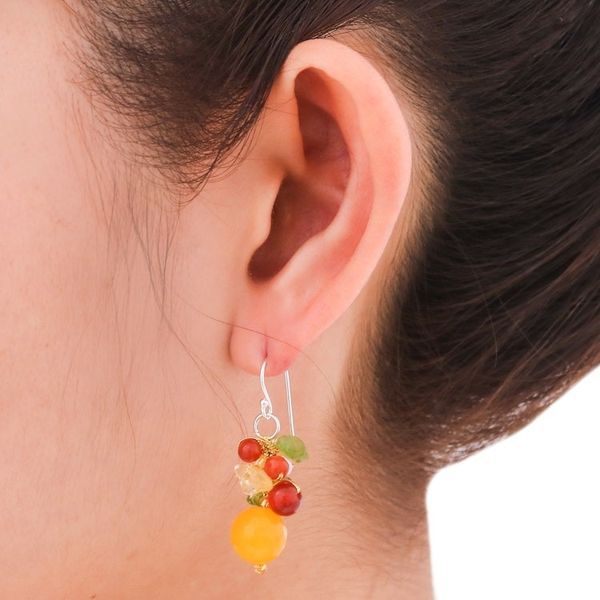Alternate image for Hand Crafted Pearl and Quartz Beaded Earrings Sunshine Love