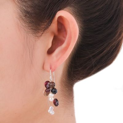 Alternate image for Smoky Quartz and Garnet Dangle Earrings Radiant Bouquet