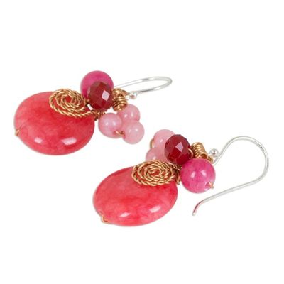 Alternate image for Cerise Quartz and Glass Bead Dangle Earrings with Copper Moonlight Garden in Cerise