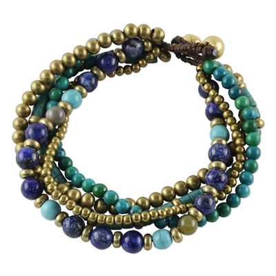 Alternate image for Multi Gemstone Beaded Bracelet from Thailand Freedom of Expression in Blue