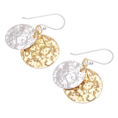 Alternate image for Handmade Sterling Silver Plated and Brass Dangle Earrings Gold and Silver Coin
