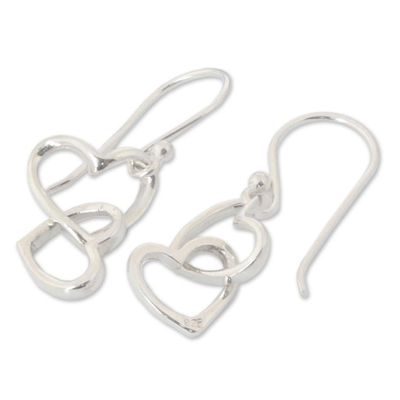 Alternate image for Womens Heart Shaped Sterling Silver Dangle Earrings Locked in Love