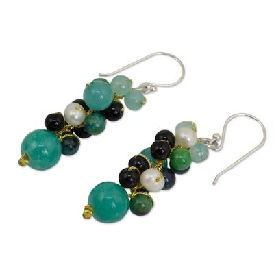 Alternate image for Thai Pearl Green Agate Quartz Cluster Earrings Verdant Vineyard