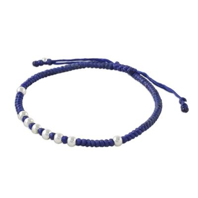 Alternate image for Ultramarine Cord Bracelet with 950 Silver Beads Hill Tribe Ultramarine