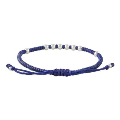 Alternate image for Ultramarine Cord Bracelet with 950 Silver Beads Hill Tribe Ultramarine