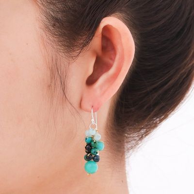 Alternate image for Thai Pearl Green Agate Quartz Cluster Earrings Verdant Vineyard