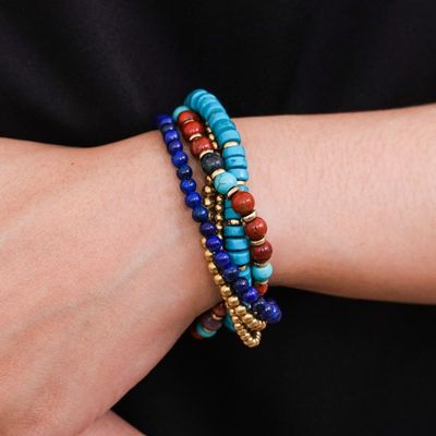 Alternate image for Multi Gemstone Beaded Bracelet from Thailand Freedom of Expression in Blue