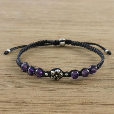 Alternate image for Floral Amethyst and Karen Silver Beaded Bracelet Calm and Tranquil