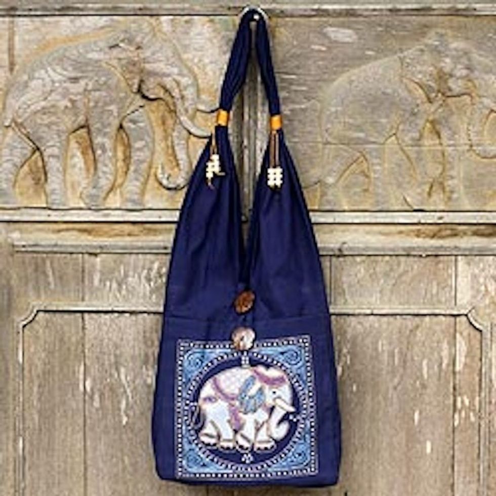 Handcrafted Cotton Shoulder Bag  'Lucky Elephant'