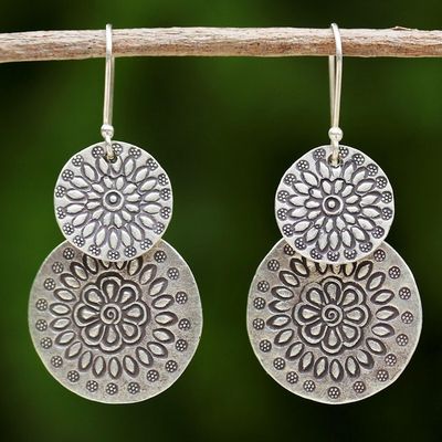 Alternate image for Handmade Karen Silver Dangle Earrings from Thailand Karen Sunflowers