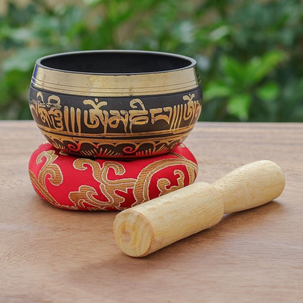 Brass Alloy Singing Bowl Set with Sanskrit Writing 3 Pcs 'Spirit Mantra'