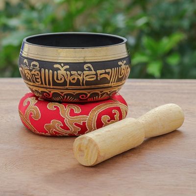Alternate image for Brass Alloy Singing Bowl Set with Sanskrit Writing 3 Pcs Spirit Mantra