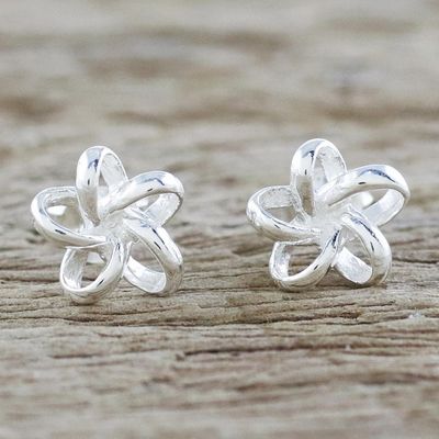 Alternate image for Handcrafted Thai Sterling Silver Floral Stud Earrings Floral Delicacy