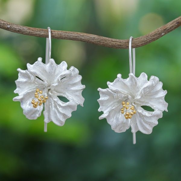 Alternate image for Hand Made Gold-Accented Drop Earrings with Floral Motif Come Kiss Me