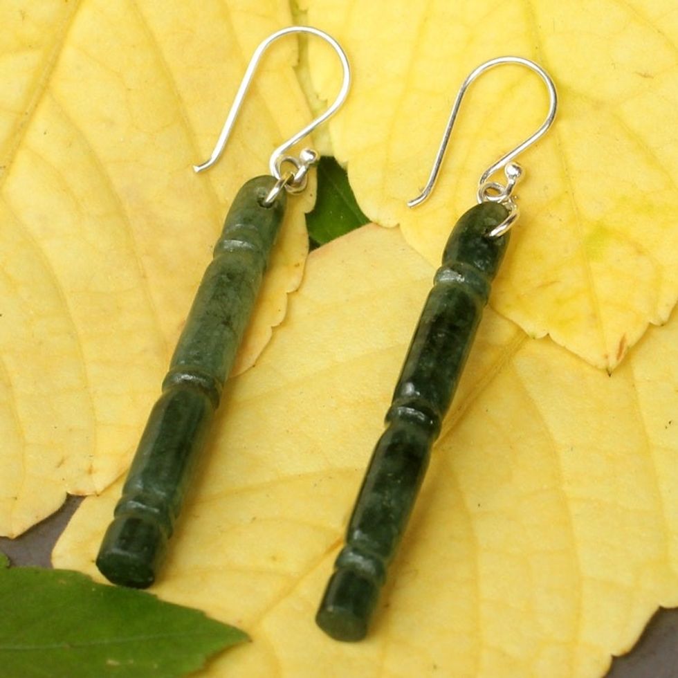 Handmade Jade Dangle Earrings 'Spirit of Bamboo'