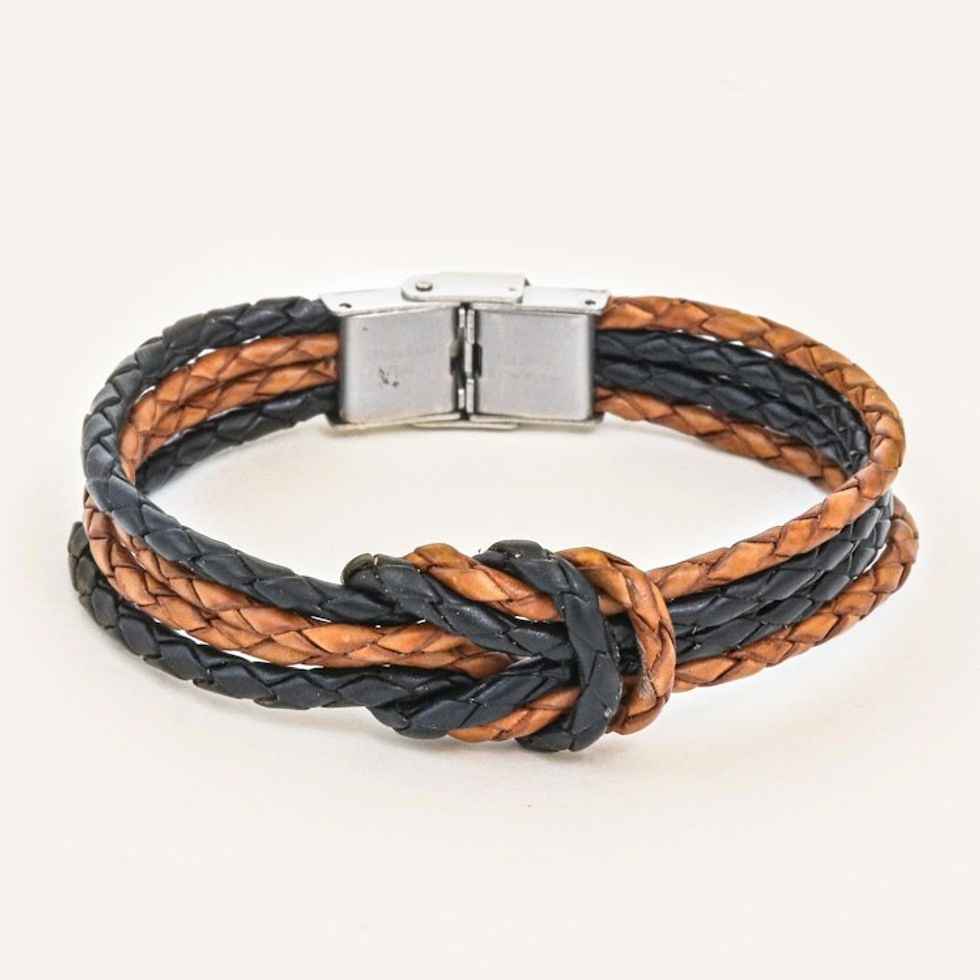 Handmade Brown  Black Leather Braid Unity Bracelet 'Nostalgia Unity'