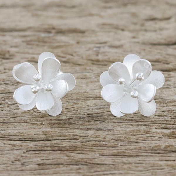 Alternate image for Flower-Shaped Sterling Silver Button Earrings from Thailand Fantastic Blossoms