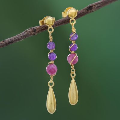 Alternate image for Gold Plated Tourmaline and Amethyst Dangle Earrings Aria