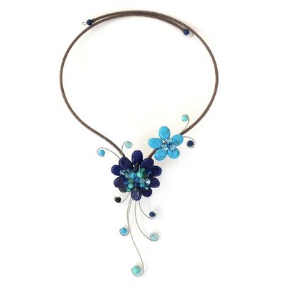 Alternate image for Artisan Crafted Lapis Lazuli Flower Necklace Gorgeous Blossom