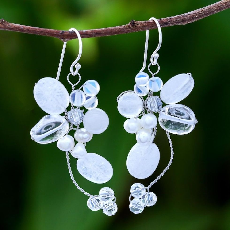 Pearl and Quartz Dangle Earrings 'Radiant Bouquet'