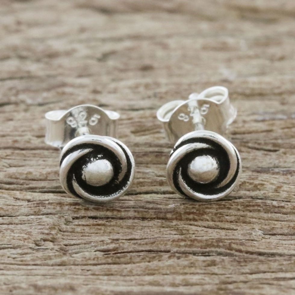 Combination Finish Sterling Silver Stud Earrings 'Cyclone Gleam'