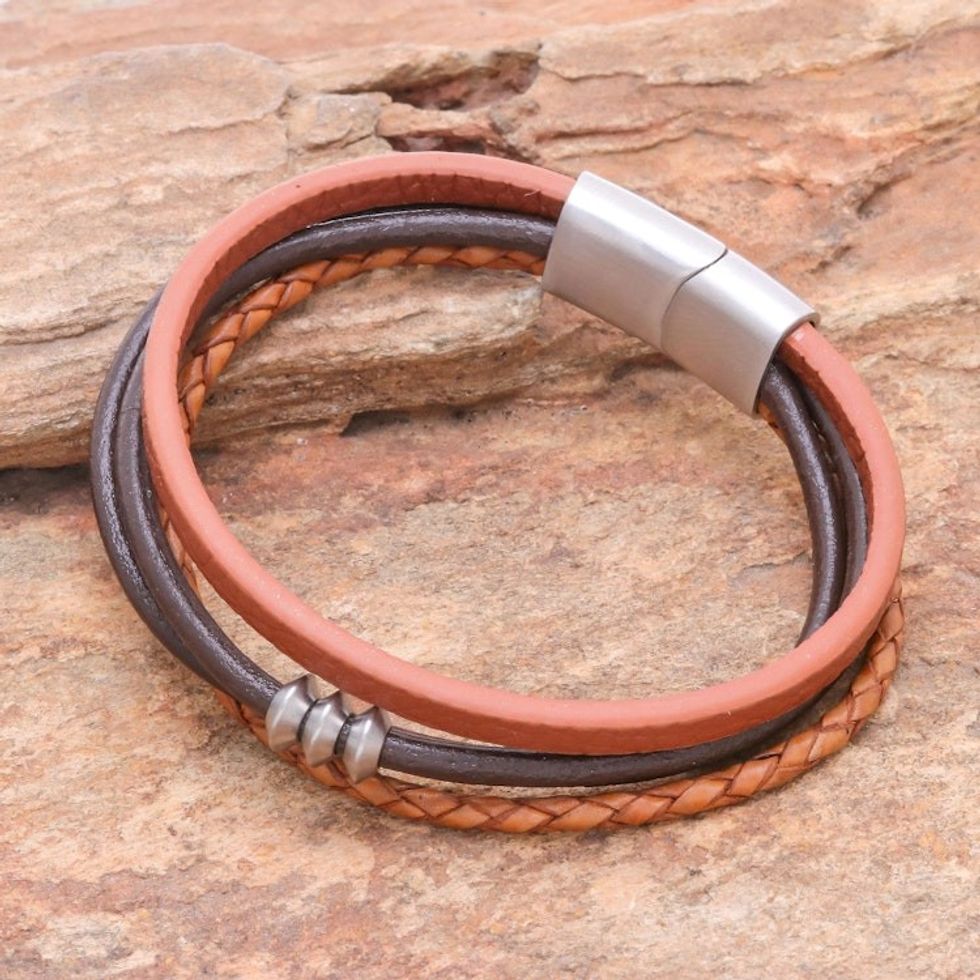 Leather Cord Bracelet in Brown from Thailand 'Free Spirited in Brown'