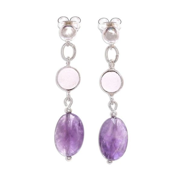 Alternate image for Rose Quartz and Faceted Amethyst Post Dangle Earrings Lilac Season