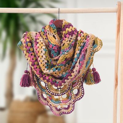 Alternate image for Handcrafted Colorful Crocheted Acrylic Capelet with Tassels Multicolor Feelings