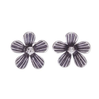 Alternate image for Hand Crafted Sterling Silver Floral Button Earrings Striped Flowers