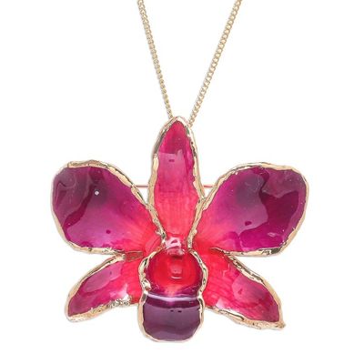 Alternate image for Gold-Plated Orchid Petal Pendant Necklace and Brooch Orchid Magic in Red