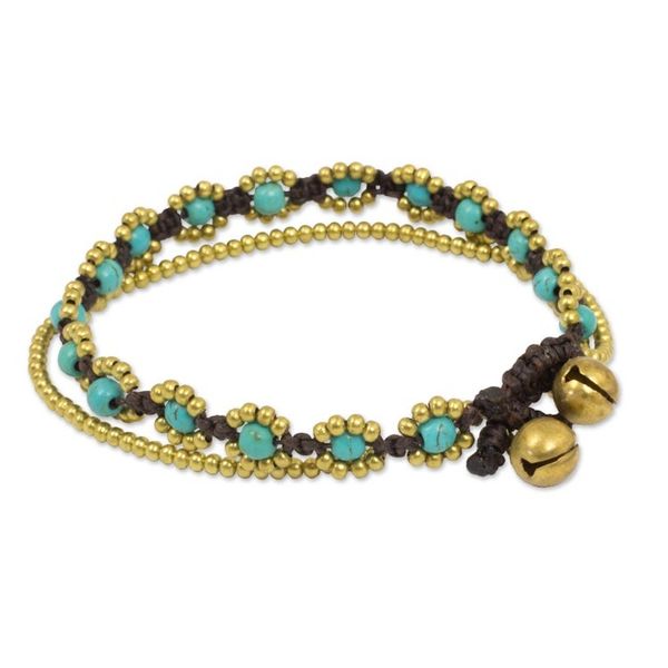 Alternate image for Hand Knotted Beaded Bracelet with Calcite and Brass Bells Serene Sky
